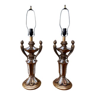 A Pair of Hollywood Regency Neoclassical Revival Style Trophy Table Lamps. Circa 1960s For Sale