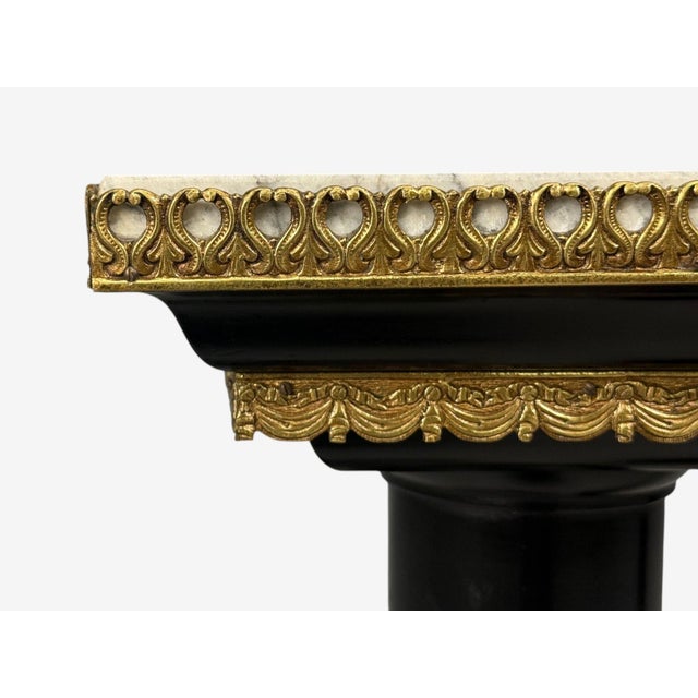 1960s Hollywood Regency, Marble Top Pedestals, Ebonized Wood, Bronze, France, 1960s For Sale - Image 5 of 11