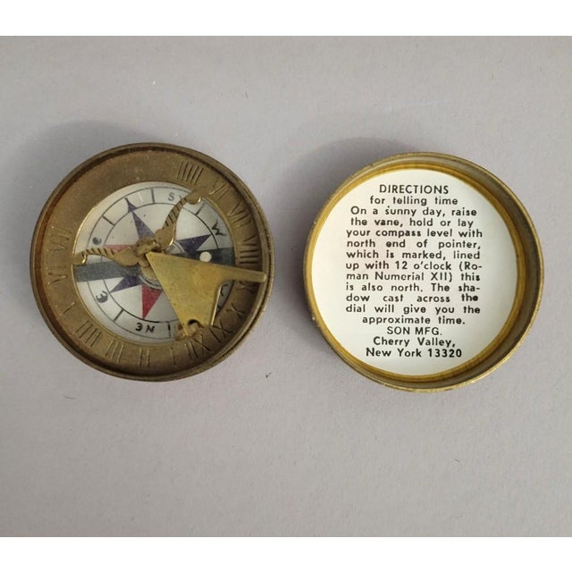 Traditional Mid-Century Brass Sundial Compass on Wood Stand by Son MFG New York For Sale - Image 3 of 7
