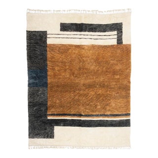 Modern Color-Block Hand-Knotted Wool Rug | 12'5" X 9'3" | One of a Kind For Sale