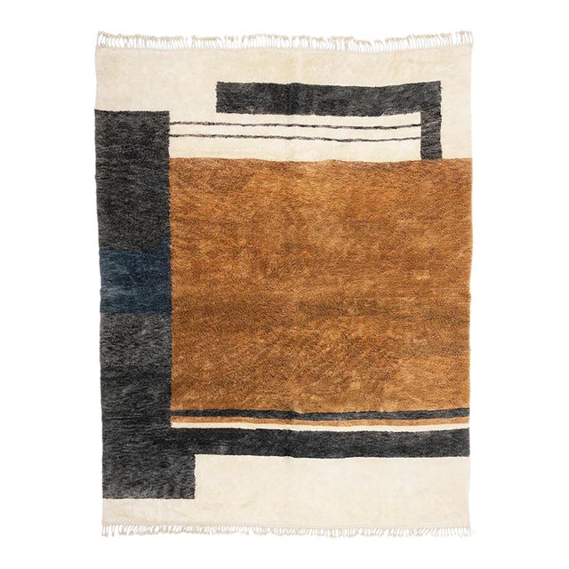 Modern Color-Block Hand-Knotted Wool Rug | 12'5" X 9'3" | One of a Kind For Sale
