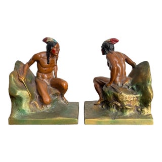 Early 20th Century Hand-Painted Native American Figural Bookends For Sale