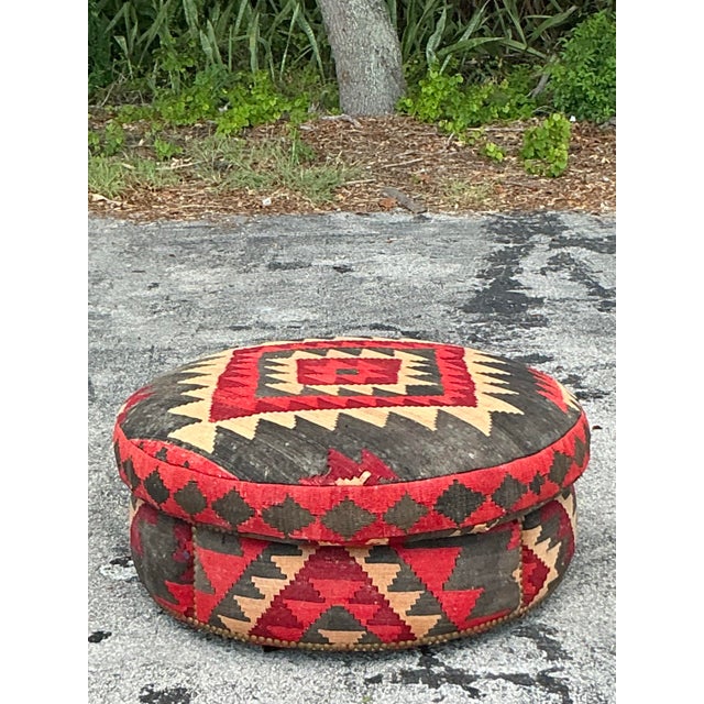 Red Vintage Boho Kilim Ottoman For Sale - Image 8 of 10