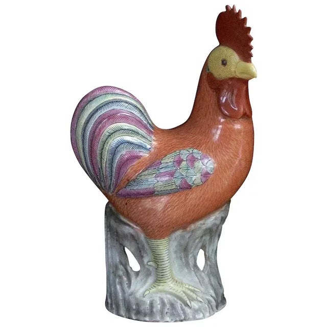 Ceramic Antique Early 19th Century Chinese Export Famille Rose Porcelain Model of a Cockerel For Sale - Image 7 of 7