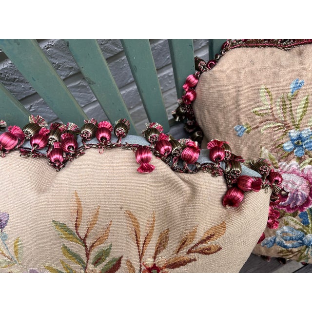 A Set of Antique Aubusson Tapestry Pillows For Sale - Image 4 of 8