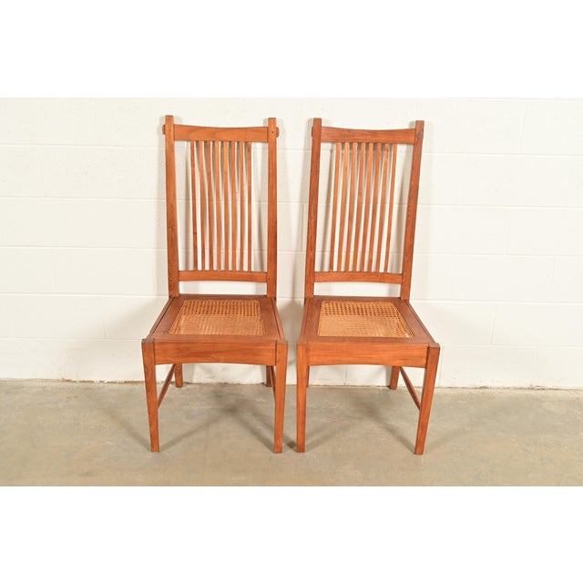 Mid-Century Modern Stickley Style Arts & Crafts Teak and Cane Side Chairs or Dining Chairs, Pair For Sale - Image 3 of 13