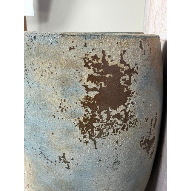 Pair of Large Atelier Vierkant Style Planters - Ocean Blue Patina Barrel Pots For Sale - Image 12 of 12
