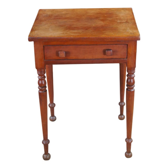 Antique Early American Country Farmhouse Cherry Parlor Side Table For Sale