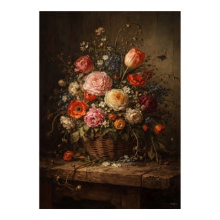 Atelier Aria Lumae Abundant Flemish Basket Floral Still Life Grand 27 by 38 Board Print For Sale