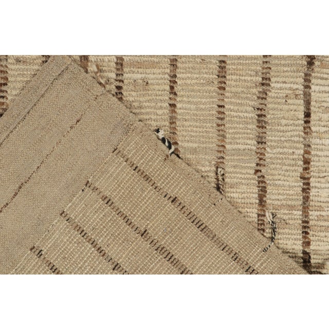Textile Contemporary Moroccan Style Rug in Beige, Brown Stripes by Rug & Kilim For Sale - Image 7 of 7