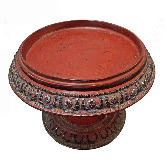 Red Lacquered Pedestal Tray/Table from Thailand, Early 20th Century For Sale - Image 4 of 9