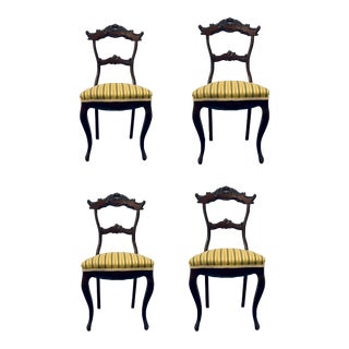 Antique Victorian Carved Mahogany Dining Side Chairs Set of 4 For Sale