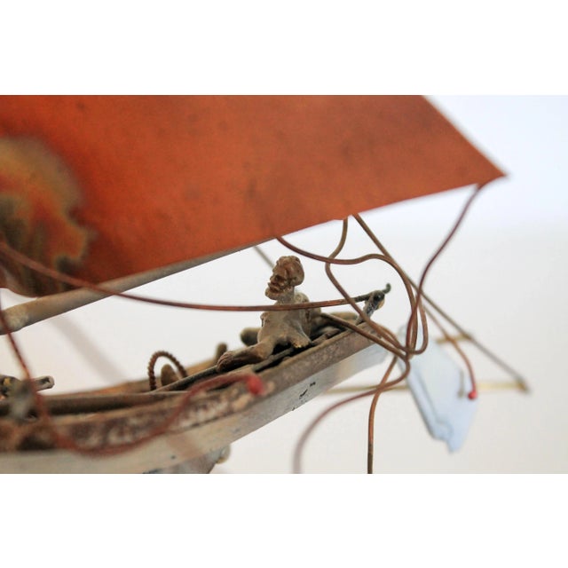 Copper Mid-Century Brutalist Burlwood & Copper Sailboat For Sale - Image 8 of 13