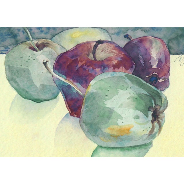 435 Green & Red Apple Watercolor Still Life For Sale - Image 4 of 5
