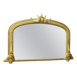 Large Decorative Gilt Arched Over Mantle Mirror For Sale