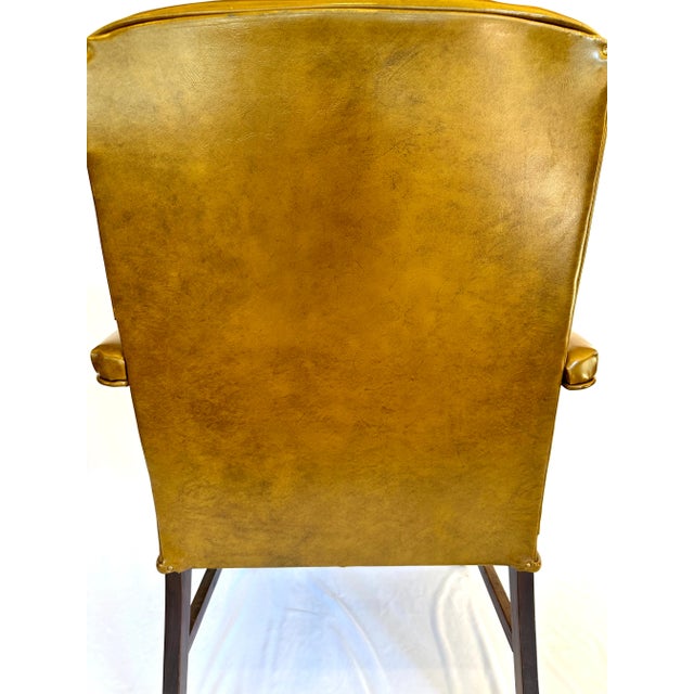 Vintage Mid-Century Tufted Camel Vinyl Armchair on Casters For Sale - Image 10 of 13