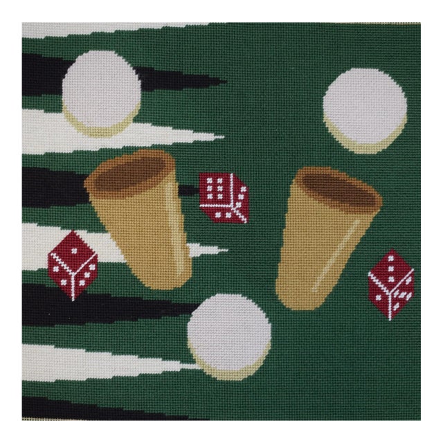 Vintage Backgammon Game Board With Dice/ Cups Finished Needlepoint Canvas For Sale
