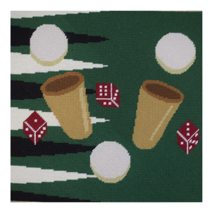Vintage Backgammon Game Board With Dice/ Cups Finished Needlepoint Canvas
