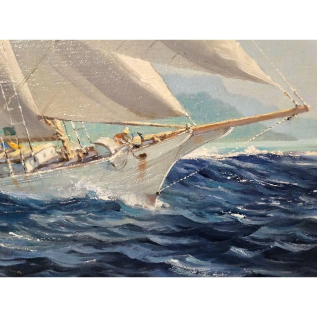 Yacht Oil Painting Sailing Off Bora Bora Louis Macouillard 1913-1987 Gilt Frame For Sale - Image 10 of 15