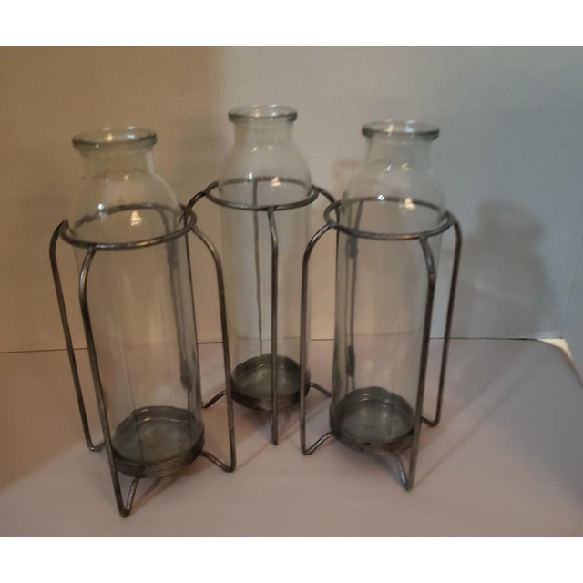 Farmhouse Farmhouse Style Glass Flower Vases With Attached Metal Stand For Sale - Image 3 of 4
