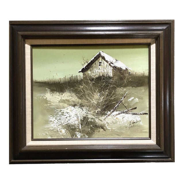 1970s H. Gailey Barn Landscape Oil Painting, Framed For Sale