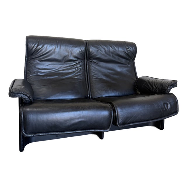 Vintage 1970’s Otto Zapf for Knoll Attrb Follow Me Black Leather Two Seat Sofa For Sale