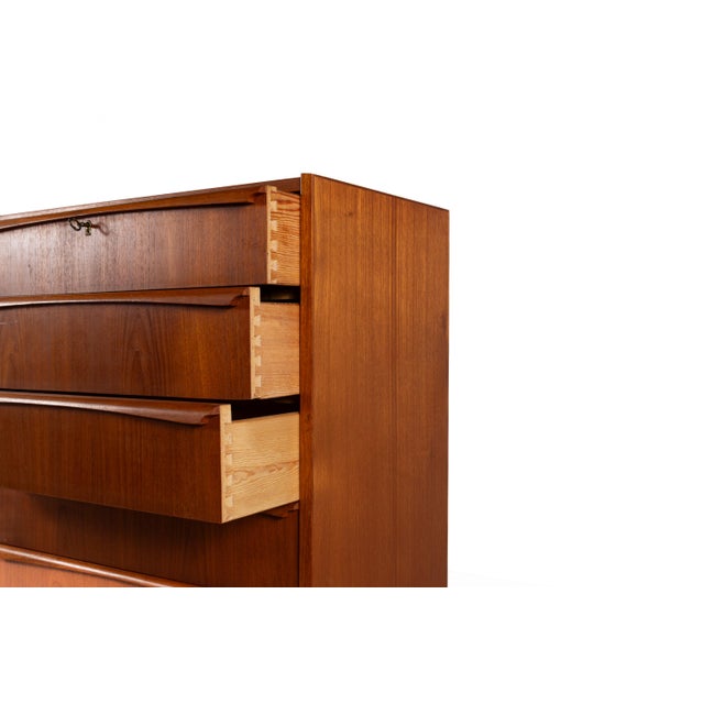 Brown Vintage Danish Teak Tallboy Chest of Drawers, 1960s For Sale - Image 8 of 13