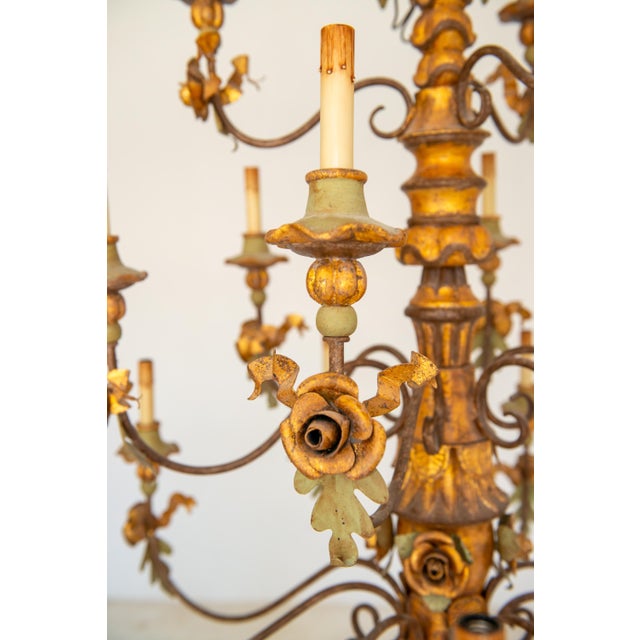 1980s Italian Baroque Chandelier in Giltwood & Wrought Iron For Sale - Image 9 of 13