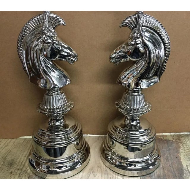 2 Incredible Chrome Art Deco Horse Head Lamps Completely Restored sold as found in very good condition. lamps do not come...