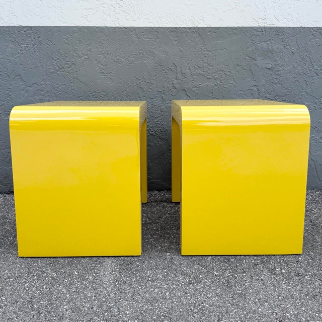 Postmodern Yellow Gloss Laminate Waterfall Side Tables - A Pair For Sale In West Palm - Image 6 of 10