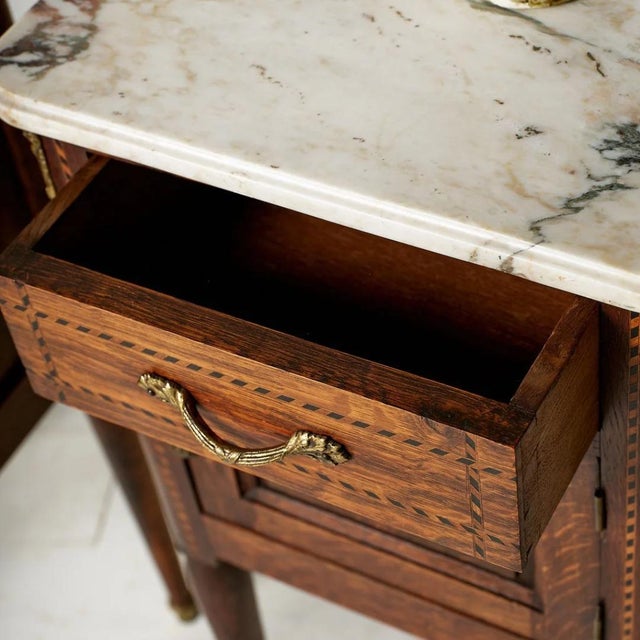 Wood Circa 1920s Belgian Louis XVI Style Marble Top Bedside Tables (Set of 2) For Sale - Image 7 of 12