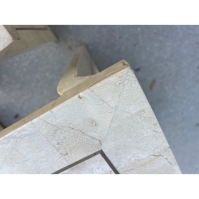 Marble Veneer & Brass Inlay Waterfall Nesting Tables, a Set of 2 | Hollywood Regency For Sale - Image 11 of 12