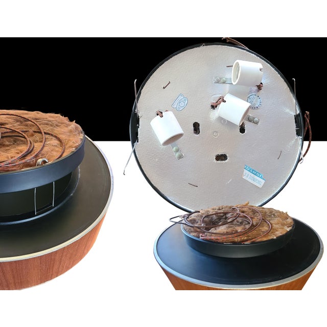 Wood 1950s Lightolier Teak Ceiling Flush Mount Drum Light Fixture W/Glass Diffuser For Sale - Image 7 of 8