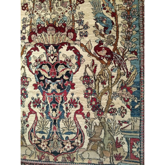 Vintage Persian Tehran Area Rug, Hand-Knotted Wool & Silk, Tree of Life Pattern, Ivory & Burgundy, 5x7 For Sale In Chicago - Image 6 of 6