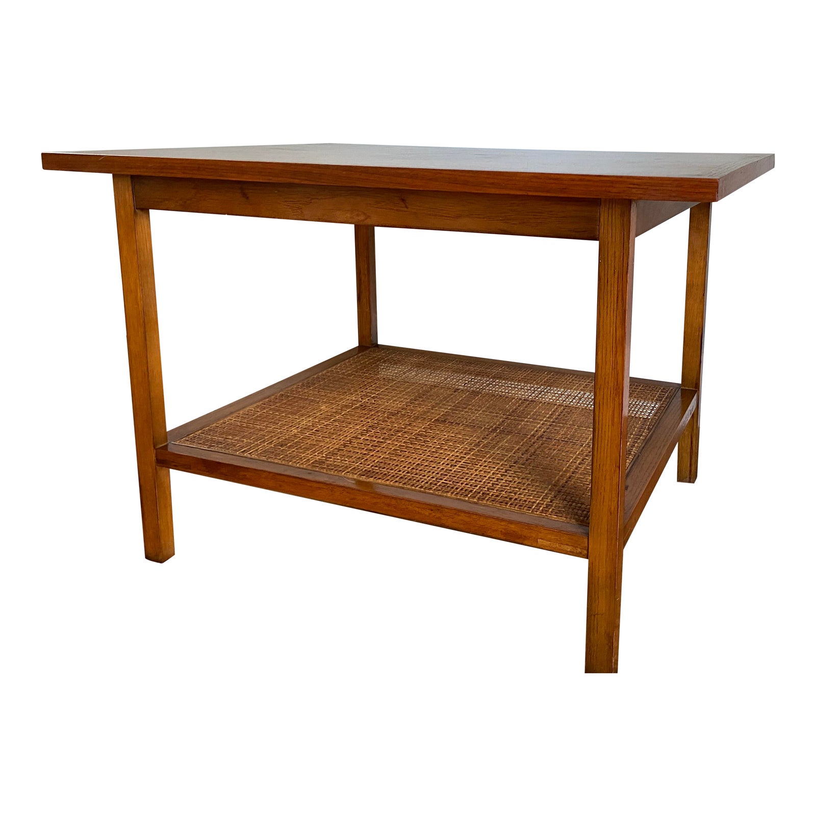 Mid Century Modern Walnut and Cane Side Table by Lane Furniture Chairish