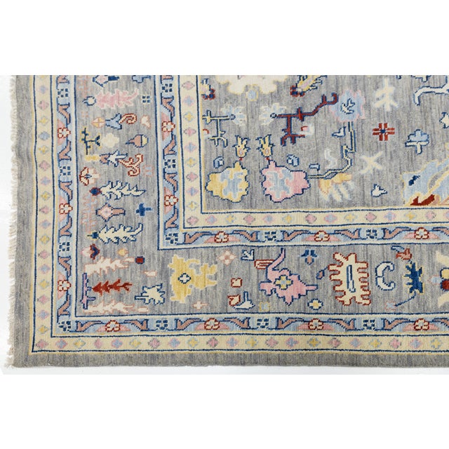 Contemporary Modern Oushak Style Hand-Knotted Wool Rug in Slate Grey & Pastel For Sale - Image 10 of 12