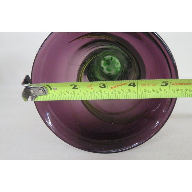 Mid Century Modern Hand Blown Teleflora Purple and Green Wrapped Vase 4390b For Sale - Image 4 of 9