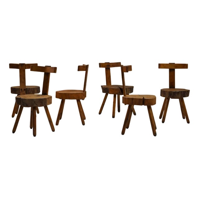 Brutalist Tree Trunk Chairs, France, 1970s, Set of 6 For Sale
