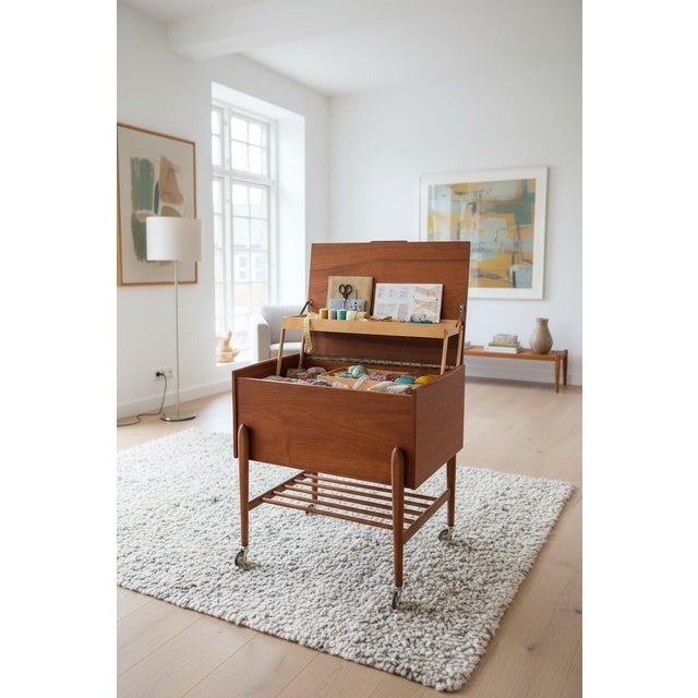 Danish Sewing Cart in Teak with Storage and Insert, 1960s For Sale - Image 6 of 12
