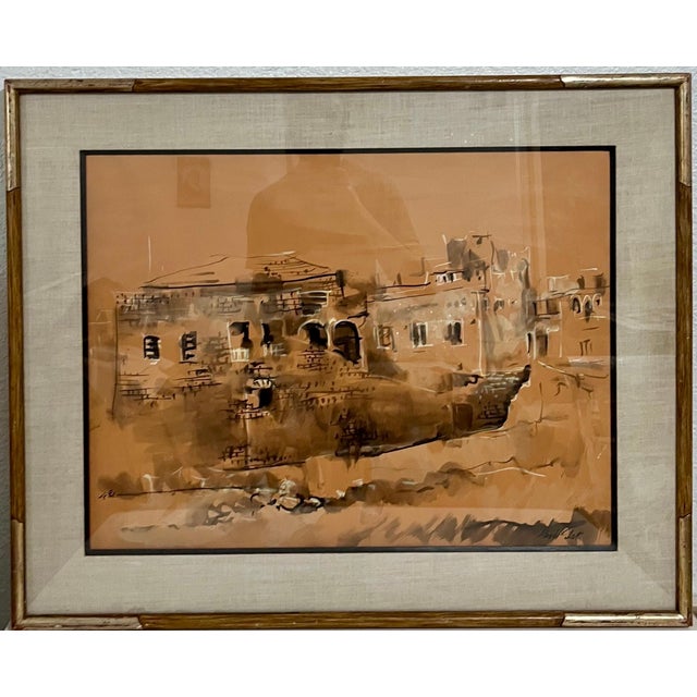 A signed watercolor gouache painting in frame. Framed: 26.5 X 32.5 Image: 19 X 25 Moshe Gat was born in Haifa in 1935. in...
