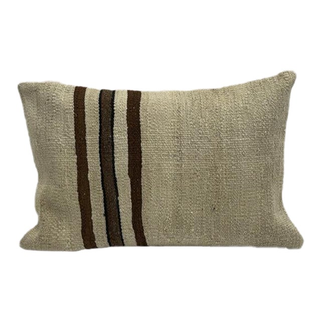 Turkish Hemp Pillow Cushion Natural Beige Brown Black Pillow Cushion Cover 16" x 24" For Sale
