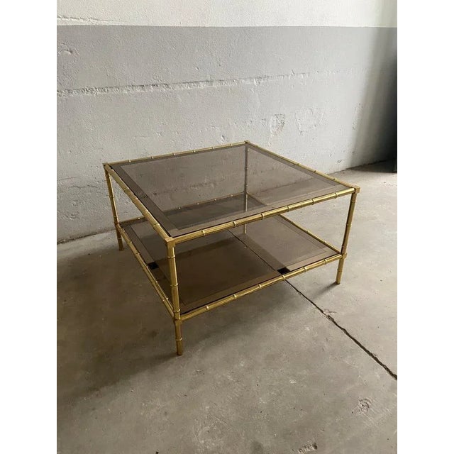 French Brass, Faux Bamboo & Smoked Glass Coffee Table, 1960s For Sale - Image 6 of 11