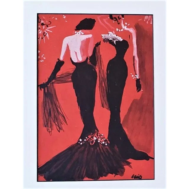 DYNAMIC RARE PAIR-This is a set of 2 matted Mid-Century fashion prints that date to 1948. They feature elegant, exqusite...