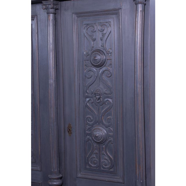 Large Three-Column Grey Pine Wardrobe with Carved Fronts, 1895 For Sale - Image 11 of 17