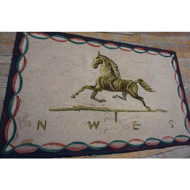 Mid Century Vintage American Folk Art Horse Weathervane Design Wool Pile Hooked Equestrian Area Rug For Sale In New York - Image 6 of 11