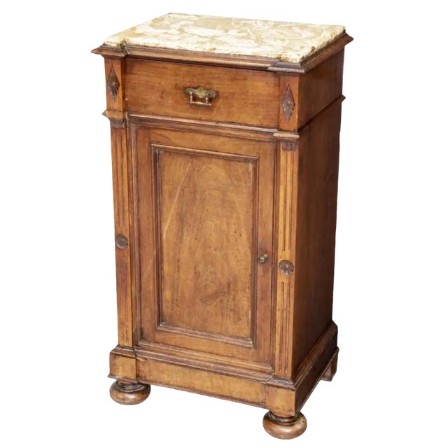 19th Century French Louis Philippe Period Tall Marble Top Nightstand or End Table For Sale