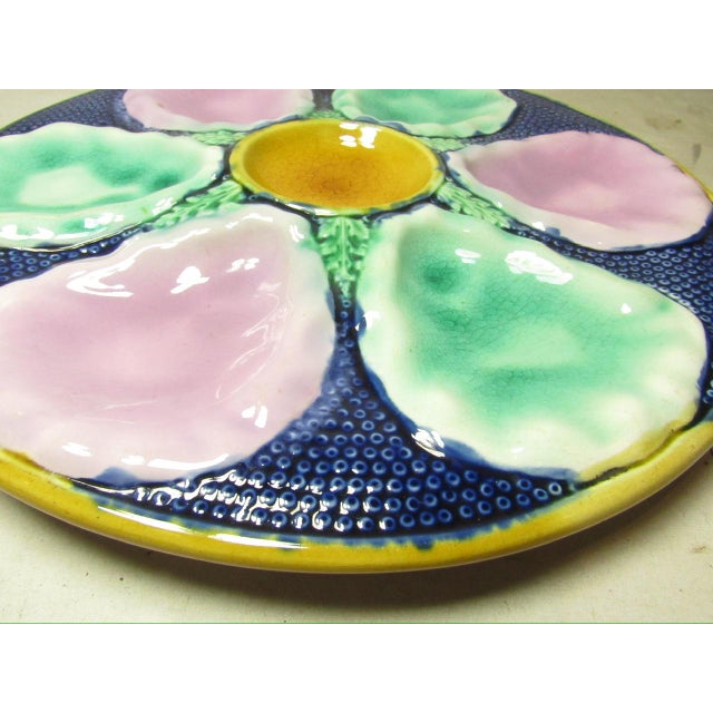 English Antique English Majolica Oyster Plate For Sale - Image 3 of 13