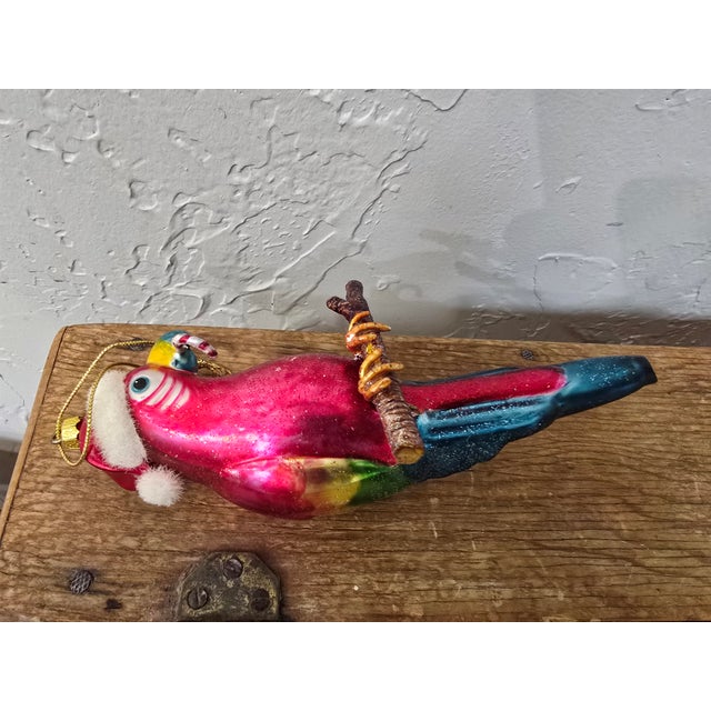 Vintage Hand-Blown Glass Tropical Parrot in Santa Hat Christmas Ornament For Sale - Image 10 of 12