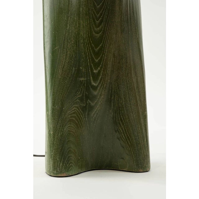 Modern Green-Dyed Carved Wood Table Lamp For Sale - Image 10 of 13