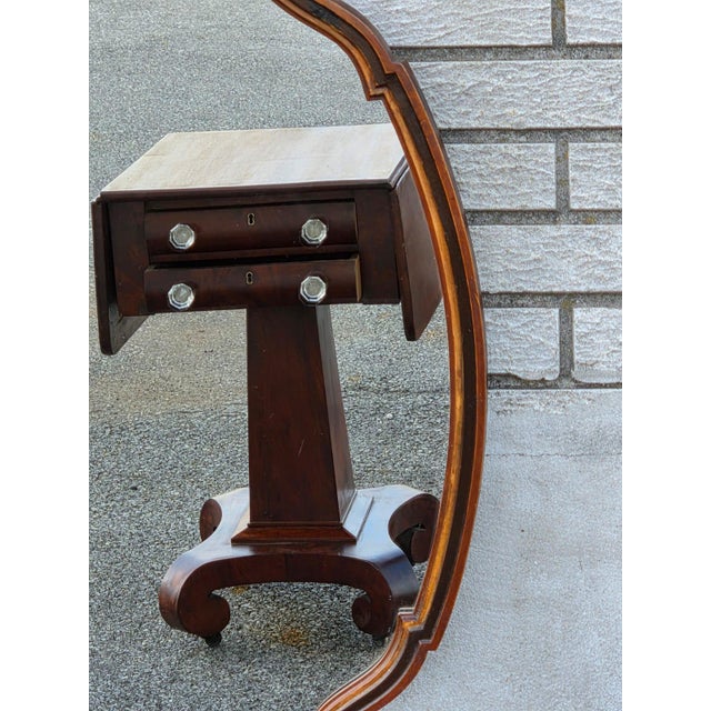 1930 Oval Walnut Hand Painted American Mirror. For Sale - Image 12 of 18
